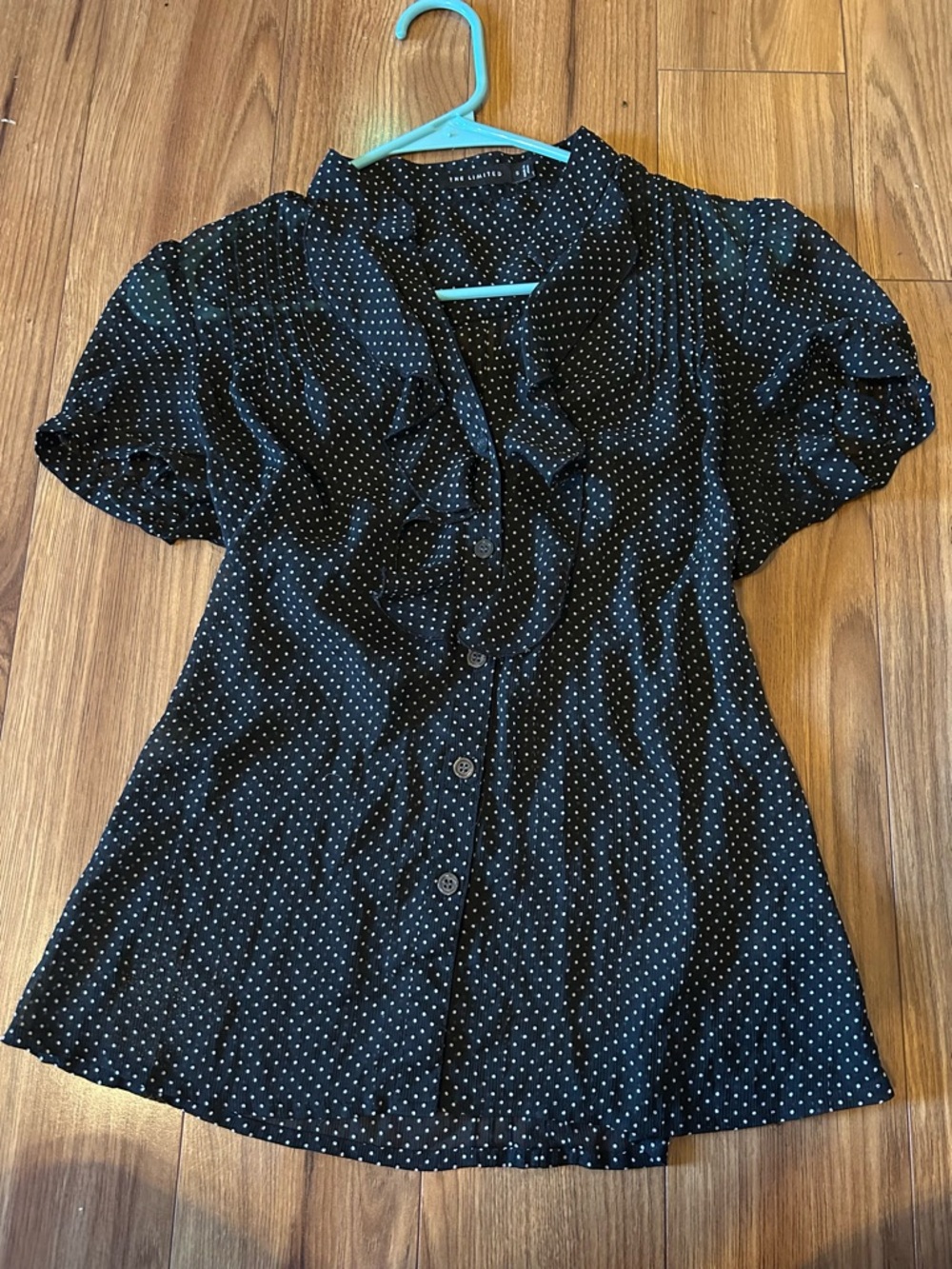 The Limited Sheer style Polka Dot Ruffle-Front Blouse - Black